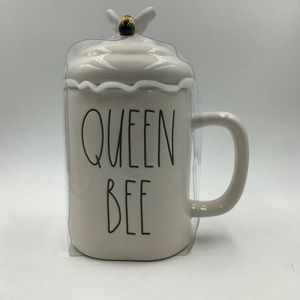 Rae Dunn Queen Bee white mug & topper